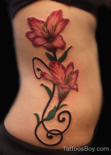 Beautiful  Lily Flower Tattoo Design On Rib-TB12007