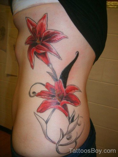 Beautiful  Lily Flower Tattoo On Rib-TB12009