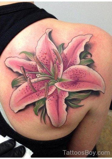 Beautiful Lily Tattoo On Back-TB12011