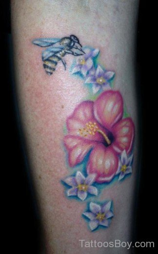 Bee And  Flower Tattoo-TB12014