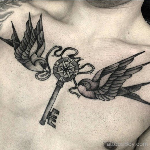 Bird And  Key Tattoo On Chest-TB1011