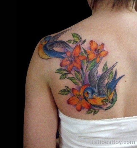 Bird And Lily Flower Tattoo-TB12016