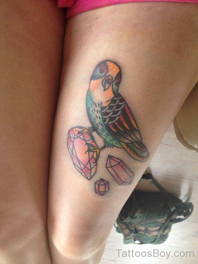 Bird With Diamond Tattoos On Thigh-TB1017