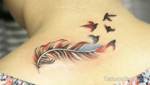 Birds And Feather Tattoo On Back 4-TB1012