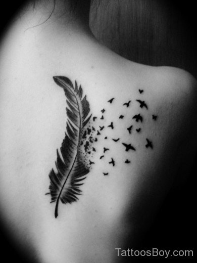 Birds And Feather Tattoo On Back-TB1013