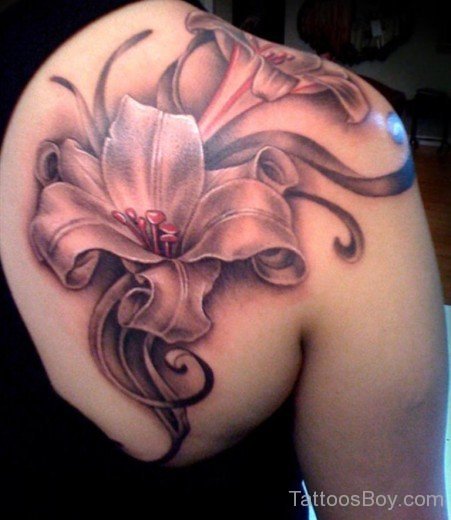 Black And Grey  Lily Flower Tattoo-TB12019