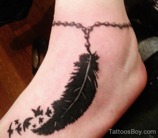 Black Feather Tattoo On Foot-AWl1013