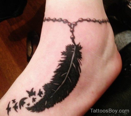 Black Feather Tattoo On Foot-TB1020