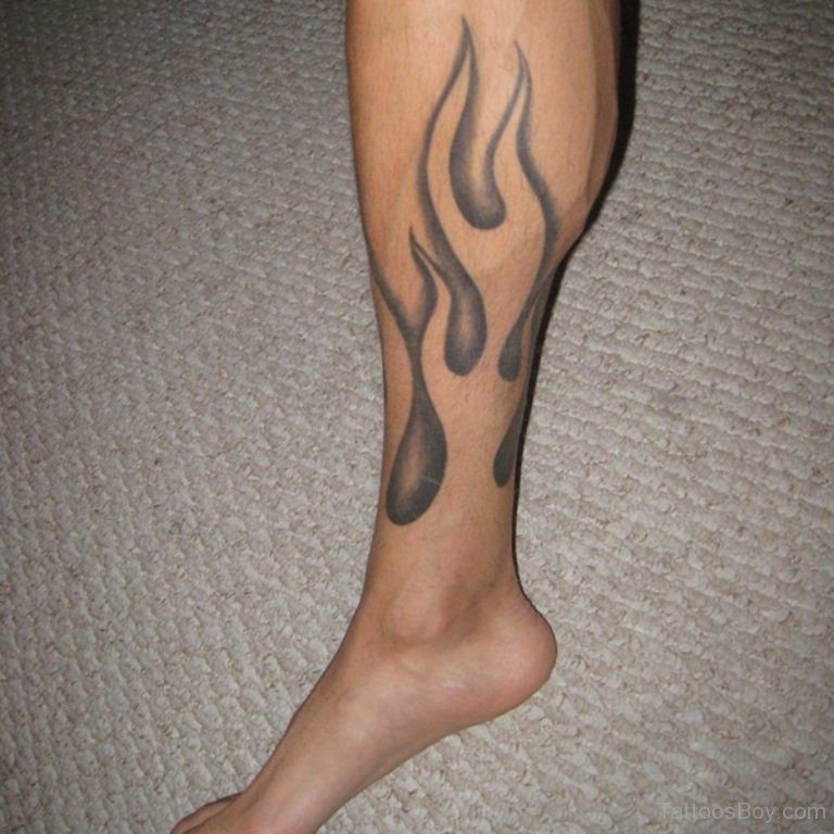 Black Flame Tattoo On Leg