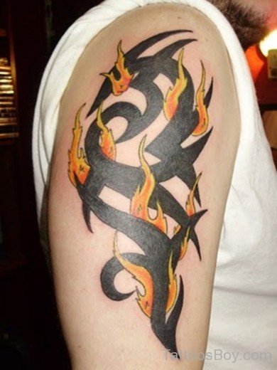 Black Flame Tattoo On SHoulder 14-TB1018