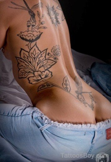 Black Flower Tattoo On Rib-TB1021