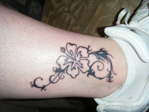 Black Hibiscus Flower Tattoo On Ankle-TB12020
