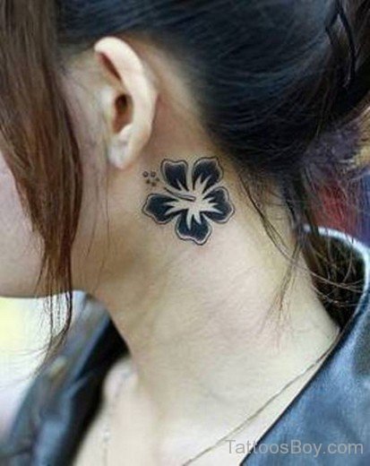 Black Hibiscus Flower Tattoo On Neck-TB12021