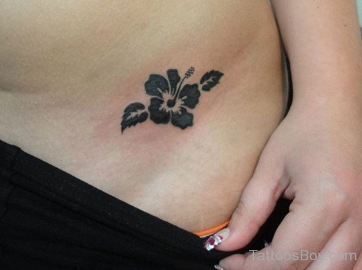 Black Hibiscus Tattoo On Waist-TB12023