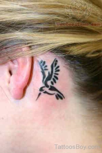 Black Hummingbird  Tattoo On Behind Ear-TB1023