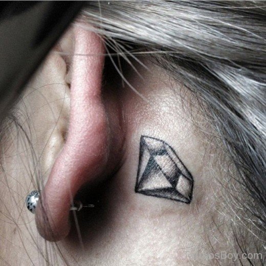 Black Ink Diamond Tattoo On Behind The Ear-TB1022