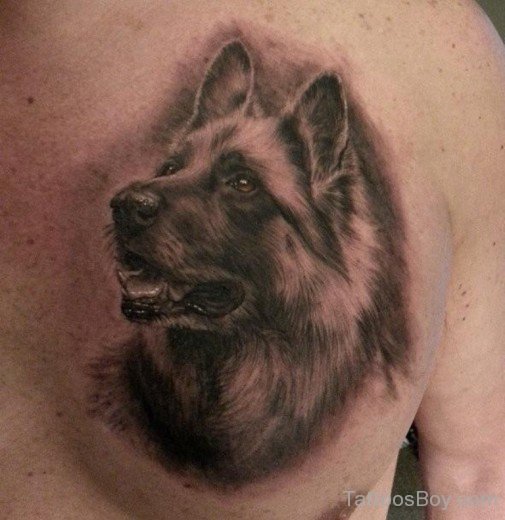 Black Ink German Shepherd Dog Face Tattoo-TB1017