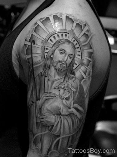 Black  Jesus Tattoo On Half Sleeve-TB106