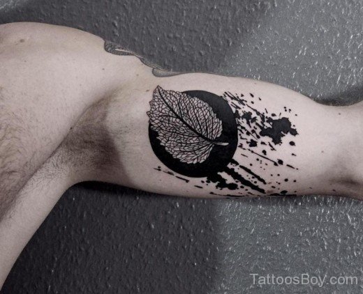 Black Leaf Tattoo On Bicep-Tb111