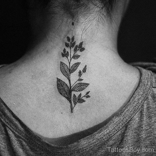 Black Leaf Tattoo On Nape-Tb112