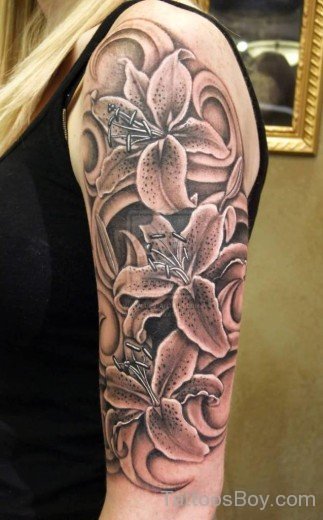 Black Lily Tattoo On Half Sleeve-TB12022