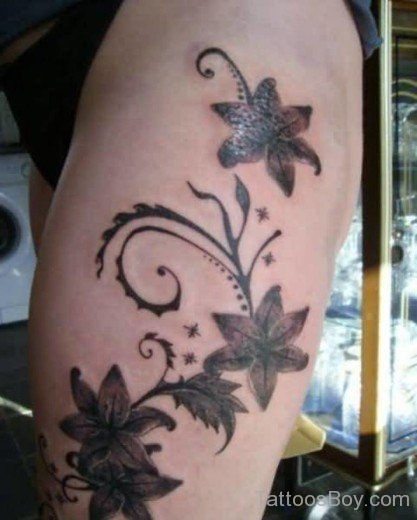 Black Lily Tattoo On Thigh-TB12023