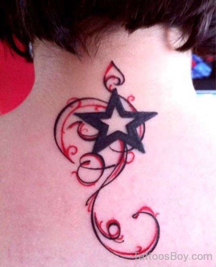 Black Star Tattoo On Nape-Tb108