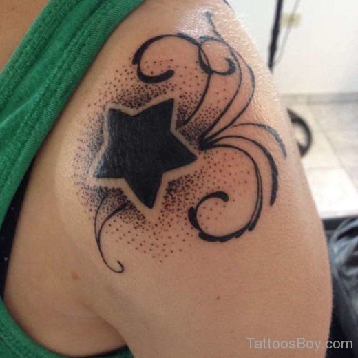 Black Star Tattoo On Shoulder-Tb109
