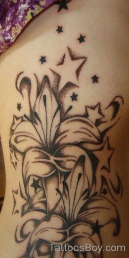 Black Stars And  Lily Tattoo-TB12024