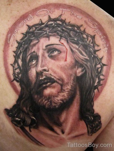 Bleeding  Jesus Tattoo On Back-TB107