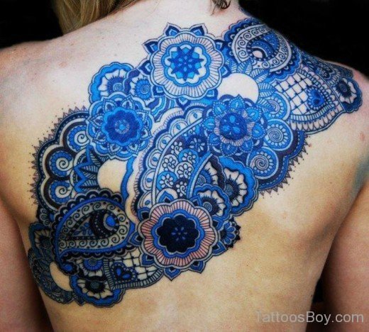 Blue Feminine Lace Tattoo Design-TB1023
