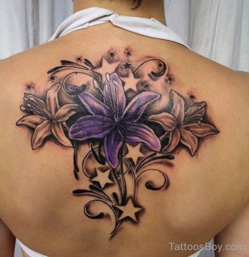 Blue Lily Tattoo On Back-TB12025