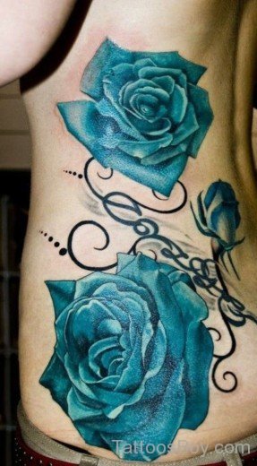 Blue Rose Tattoo On Rib-TB120