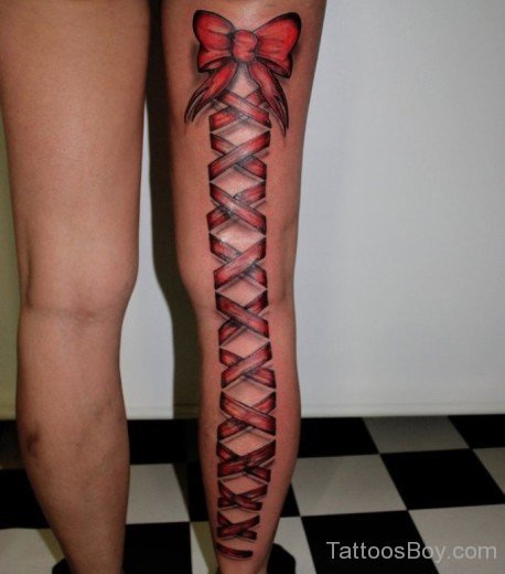 Bow Tattoo On Full Back Leg-TB0118