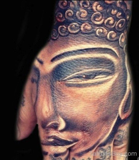 Buddha Face Tattoo On Hand-TB1016