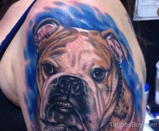 Bull Dog Tattoo On Shoulder-TB1023