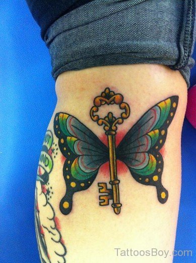Butterfly And  Key Tattoo Design-TB1024