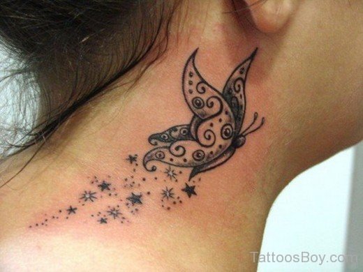 Butterfly Tattoo On Neck-TB122