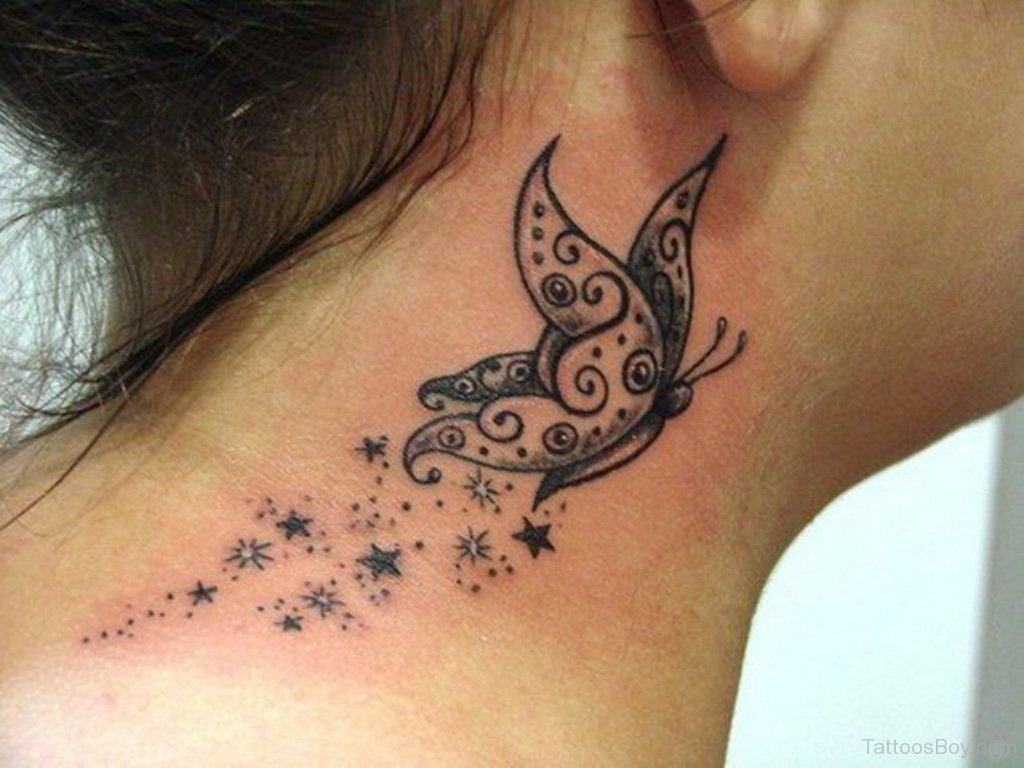 Butterfly Tattoo On Neck.