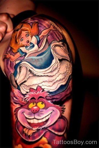 Cartoon Alice Tattoo On Half Sleeve-Tb1024