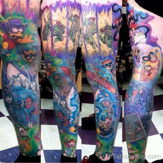 Cartoon Tattoo Design On Leg-Tb1041