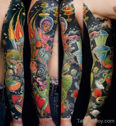 Cartoon Tattoo On Full Sleeve-Tb1049