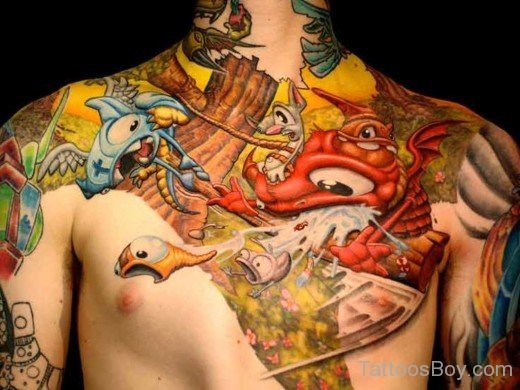 Cartoons Tattoo on Chest-Tb1062