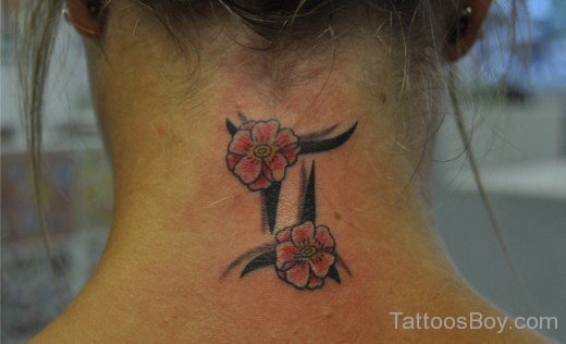 Cherry Blossom Flower Tattoo On Neck-TB1028