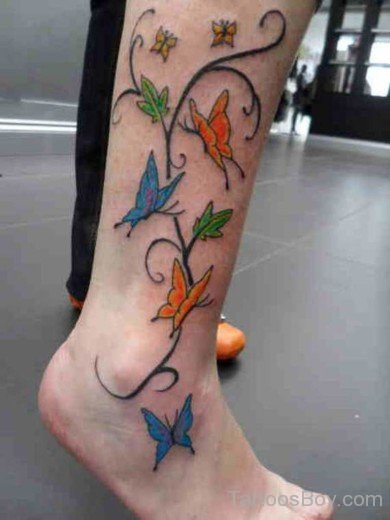 Colored Butterfly Tattoo On Ankle-TB1030