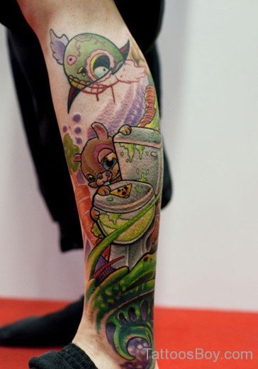 Colored Cartoon Tattoo On Leg-Tb1071