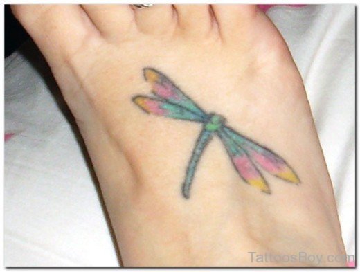 Colored Dragonfly Tattoo On Foot-Tb1217