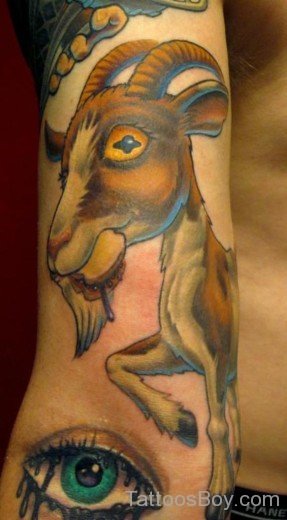 Colored Eye And Goat Tattoo On Half Sleeve-Tb1074