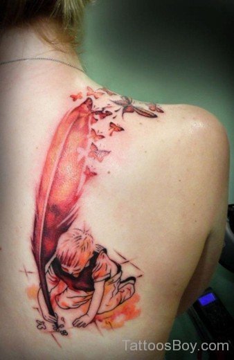Colored Feather Tattoo On Back-AWl1022