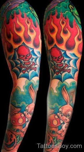 Colored Flame Tattoo On Full Sleeve-TB1026